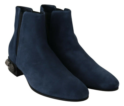 Chaussures Bottes cloutées ornées en daim bleu Dolce & Gabbana