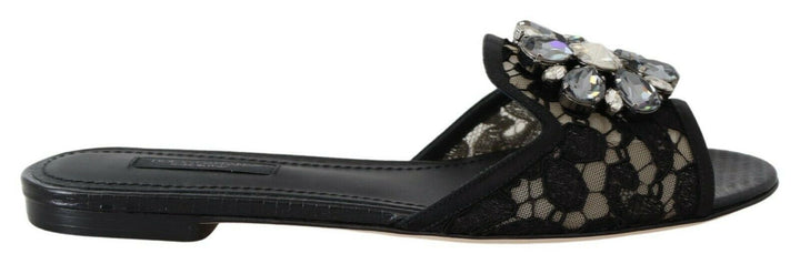 Sandalias planas Dolce & Gabbana de encaje Taormina negro con cristales