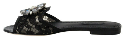 Dolce & Gabbana Claquettes en dentelle Taormina noires avec cristaux