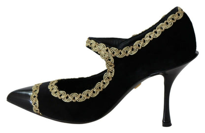Chaussures à talons Mary Jane en velours noir orné Dolce & Gabbana