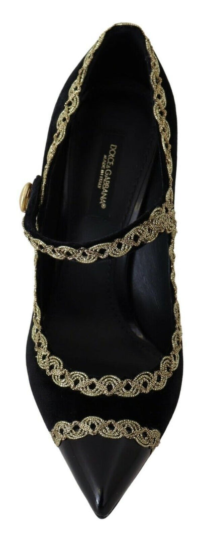 Chaussures à talons Mary Jane en velours noir orné Dolce & Gabbana
