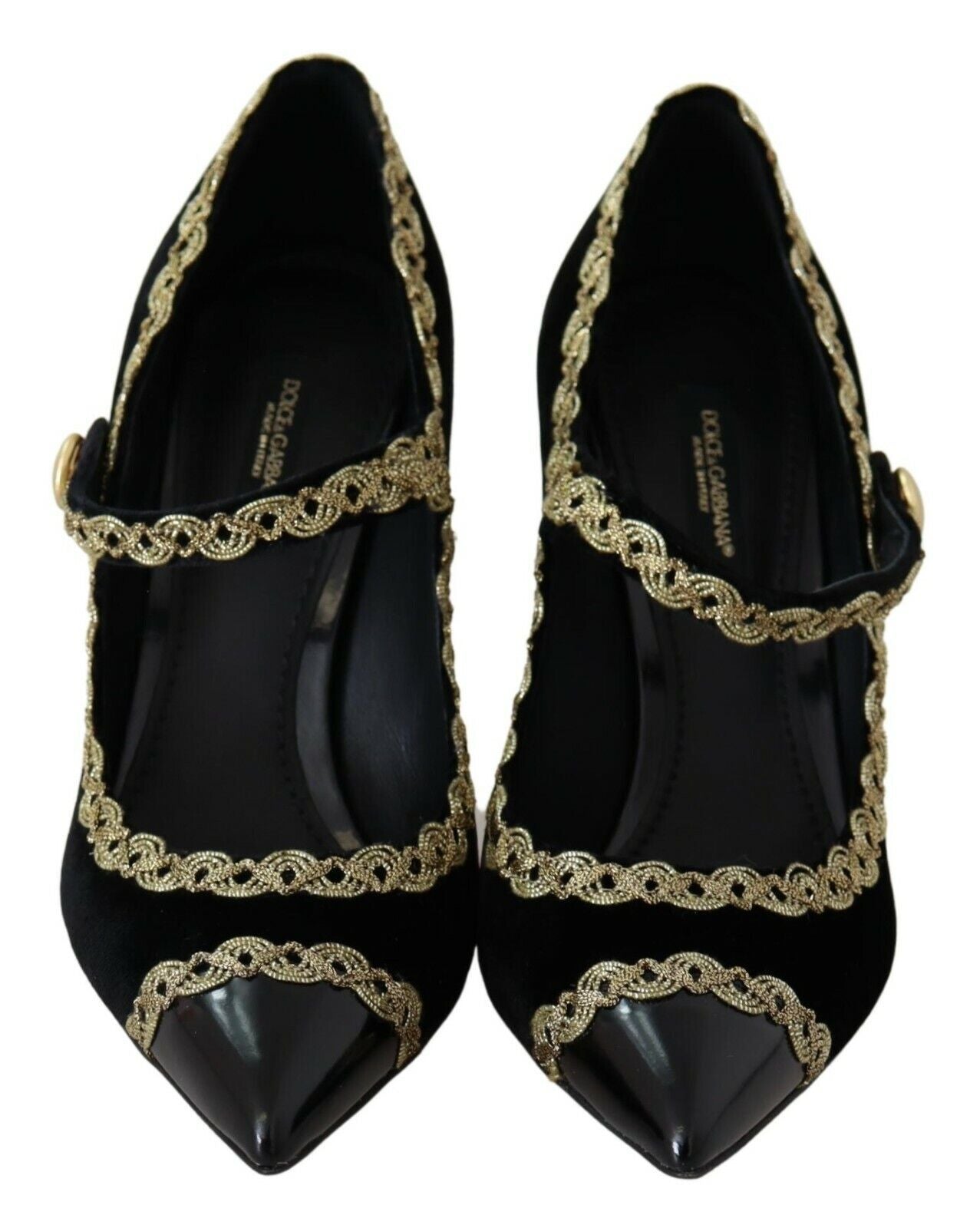 Chaussures à talons Mary Jane en velours noir orné Dolce & Gabbana