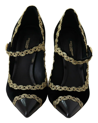 Chaussures à talons Mary Jane en velours noir orné Dolce & Gabbana