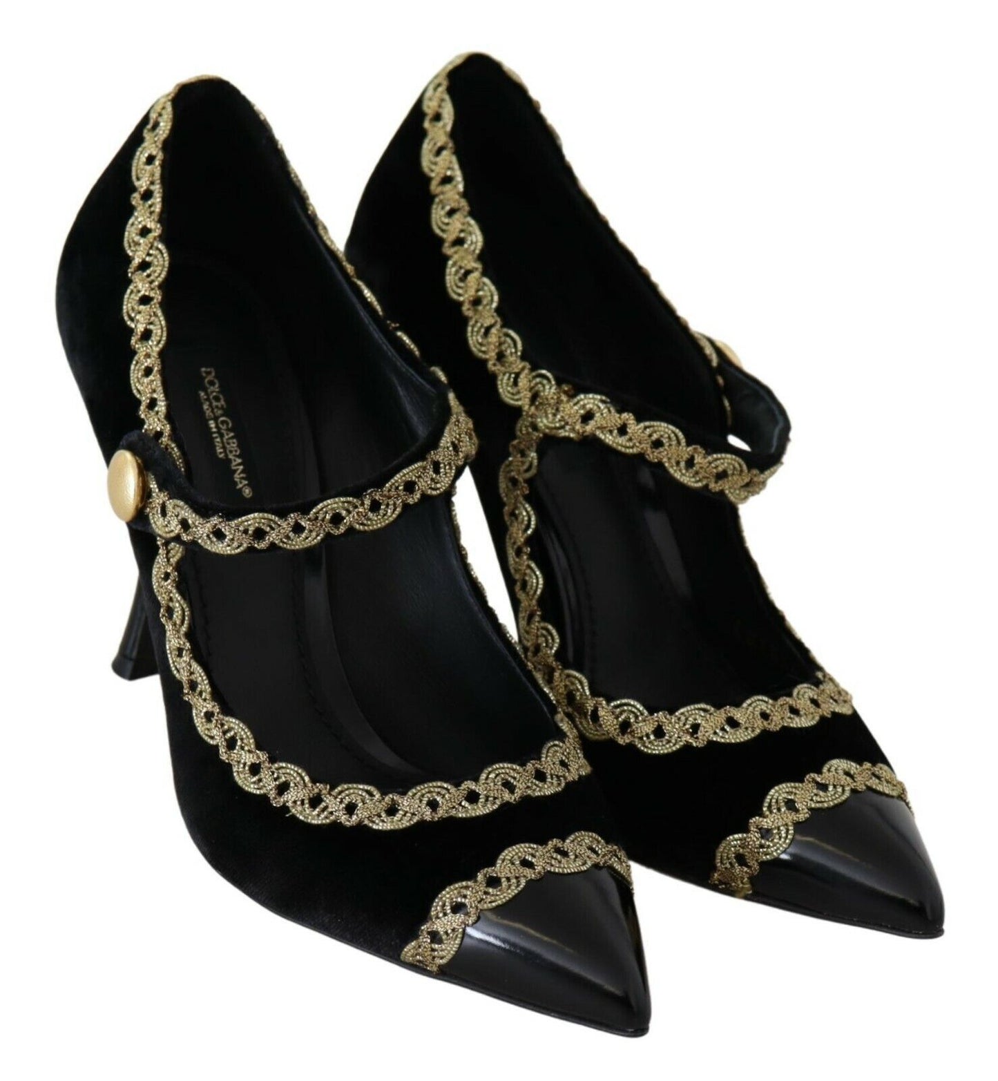 Chaussures à talons Mary Jane en velours noir orné Dolce & Gabbana