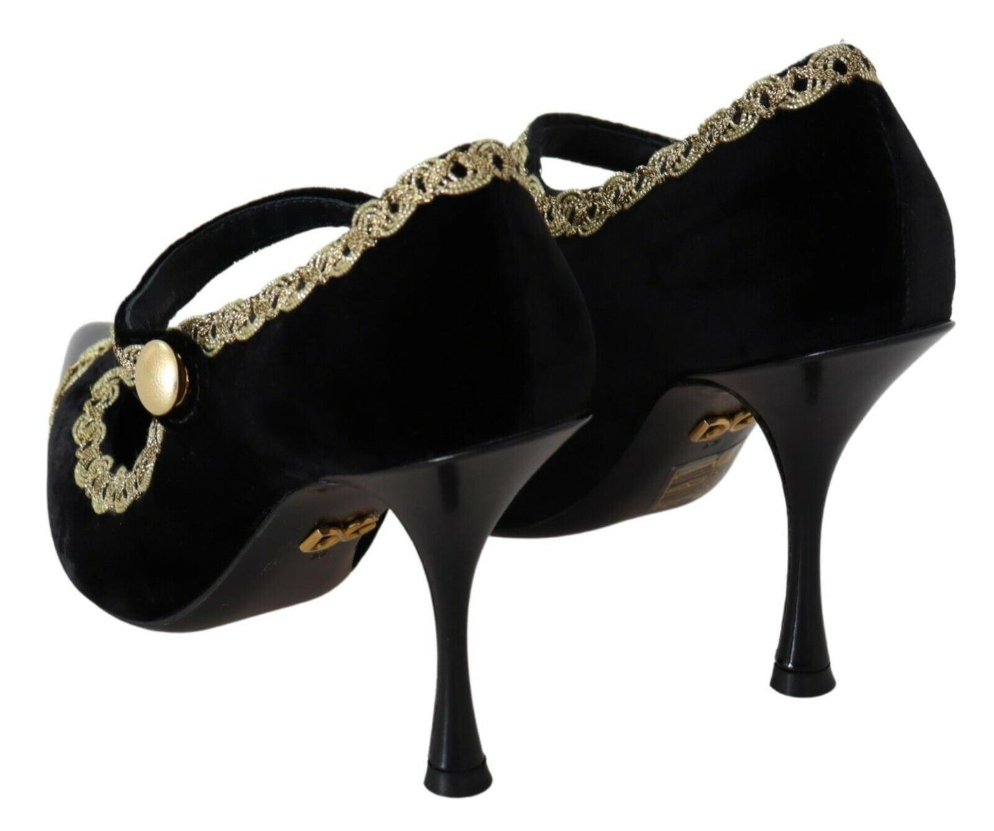 Chaussures à talons Mary Jane en velours noir orné Dolce & Gabbana