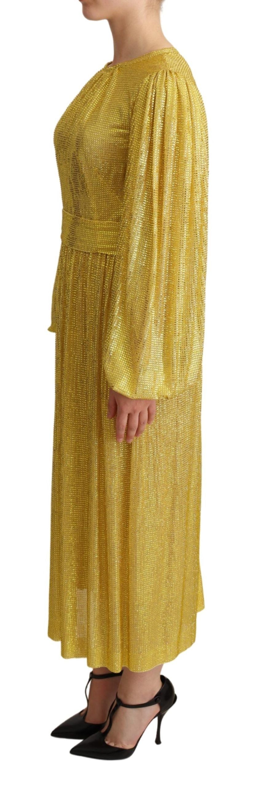 Robe longue plissée Dolce & Gabbana en maille de cristal jaune