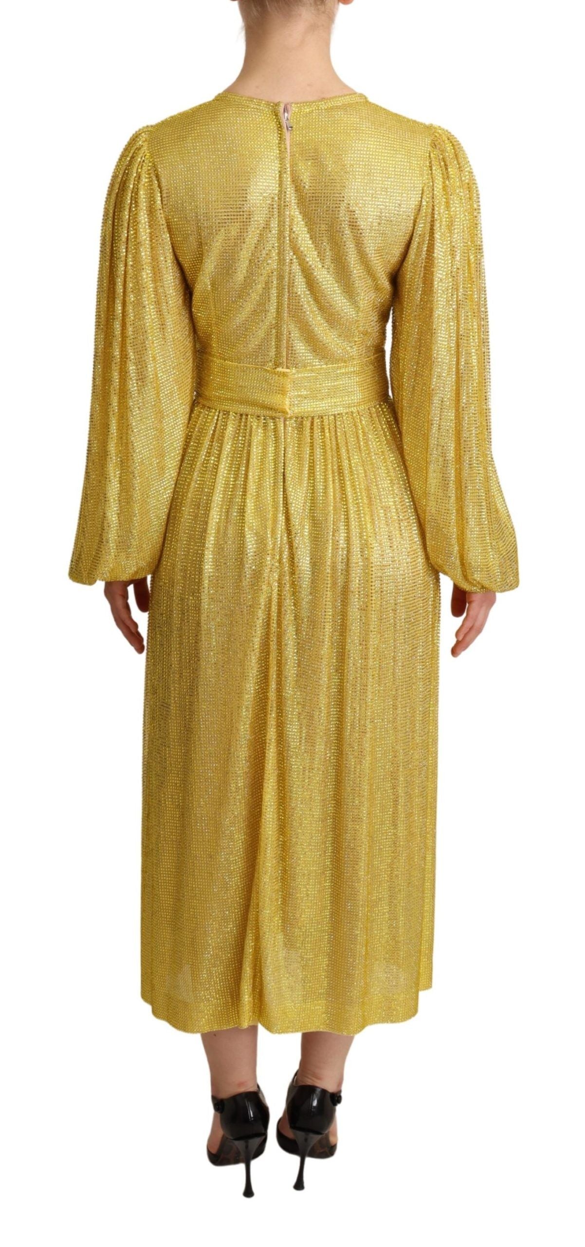 Robe longue plissée Dolce & Gabbana en maille de cristal jaune