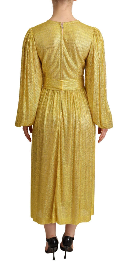 Robe longue plissée Dolce & Gabbana en maille de cristal jaune