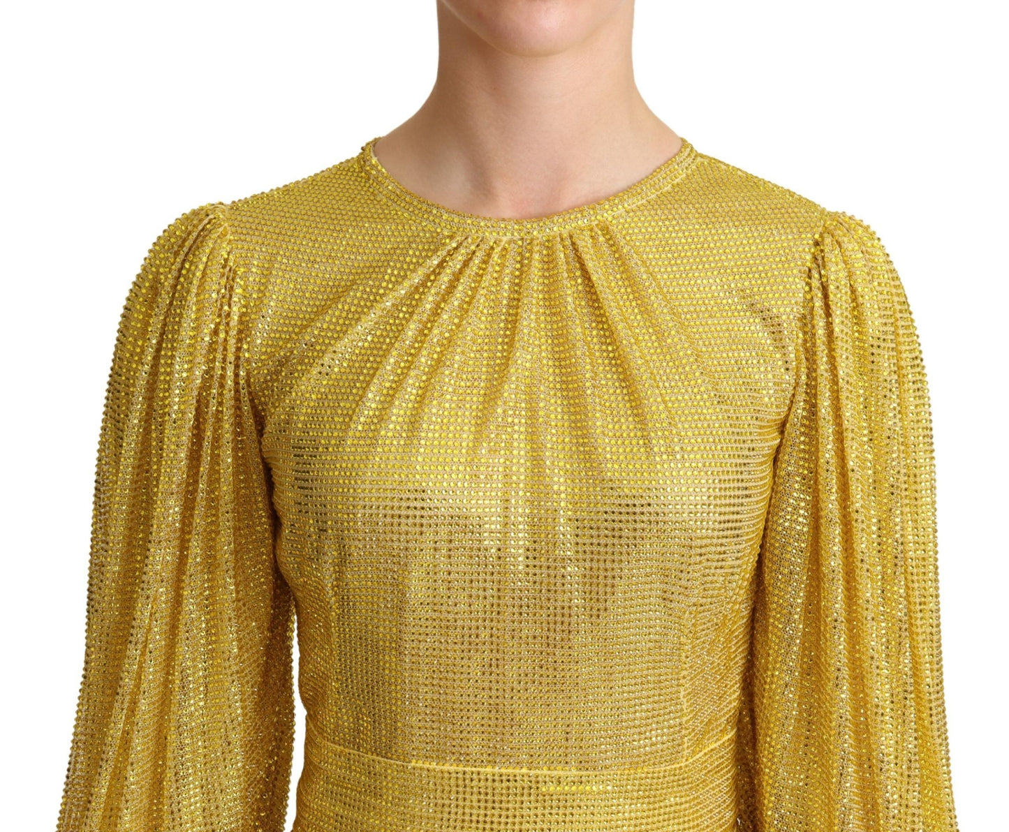 Robe longue plissée Dolce & Gabbana en maille de cristal jaune