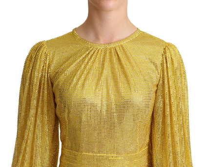 Robe longue plissée Dolce & Gabbana en maille de cristal jaune