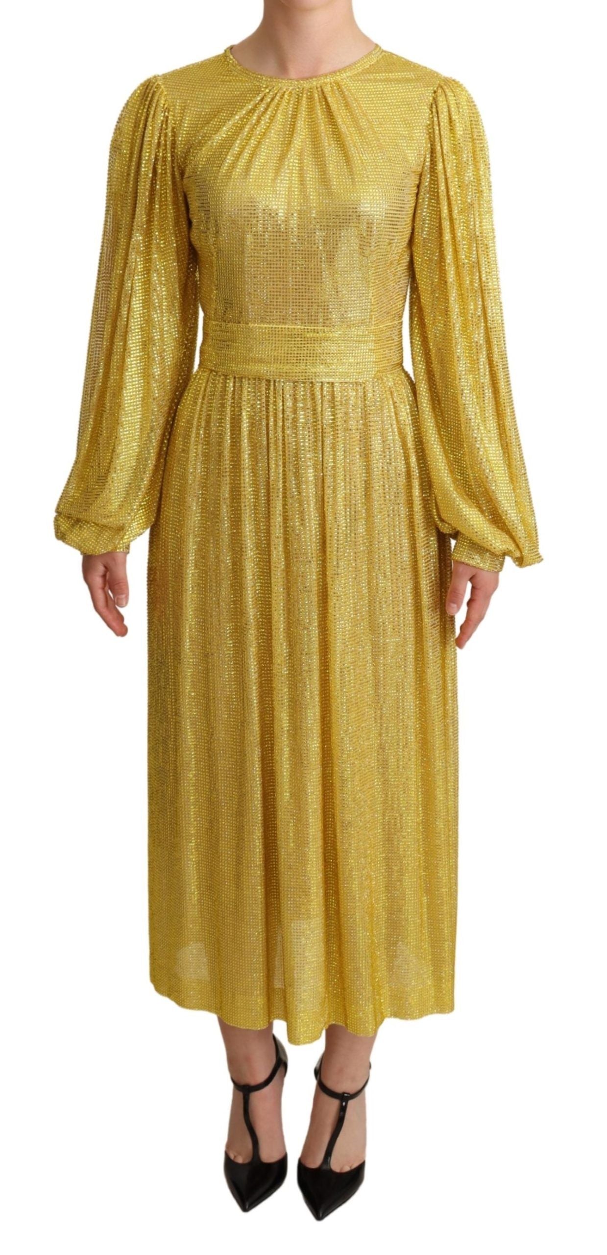 Robe longue plissée Dolce & Gabbana en maille de cristal jaune