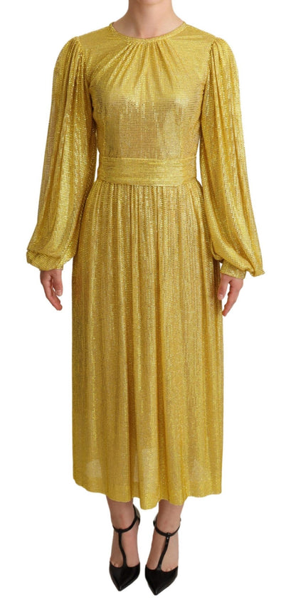 Robe longue plissée Dolce & Gabbana en maille de cristal jaune