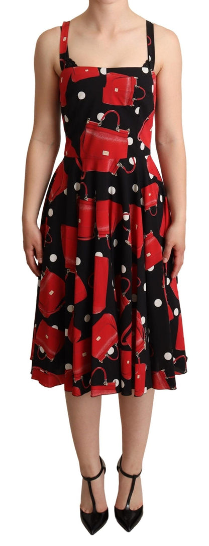 Robe mi-longue évasée Dolce & Gabbana noire rouge imprimé sac