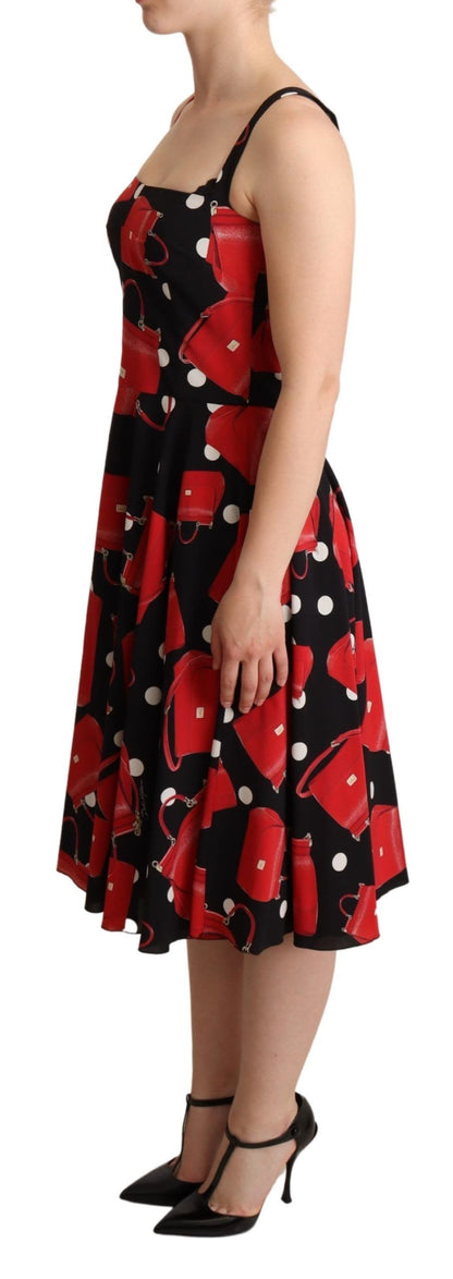 Robe mi-longue évasée Dolce & Gabbana noire rouge imprimé sac