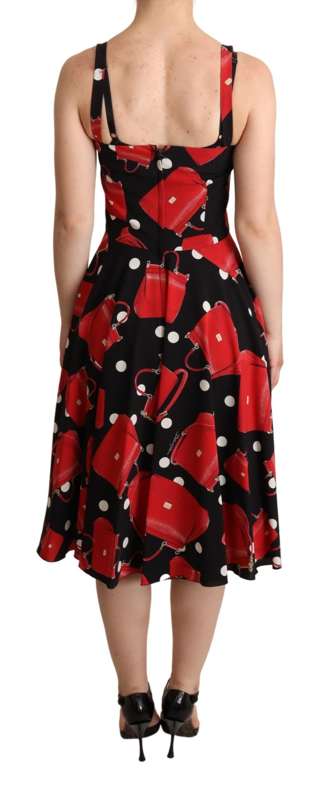 Robe mi-longue évasée Dolce & Gabbana noire rouge imprimé sac