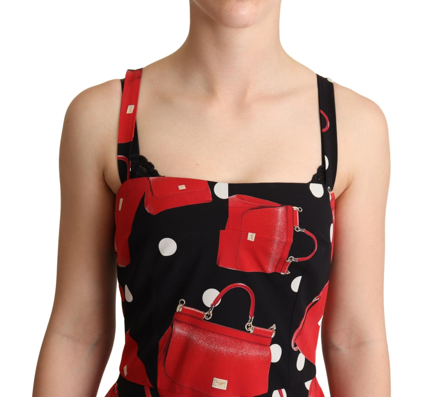 Robe mi-longue évasée Dolce & Gabbana noire rouge imprimé sac