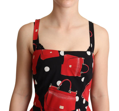 Robe mi-longue évasée Dolce & Gabbana noire rouge imprimé sac