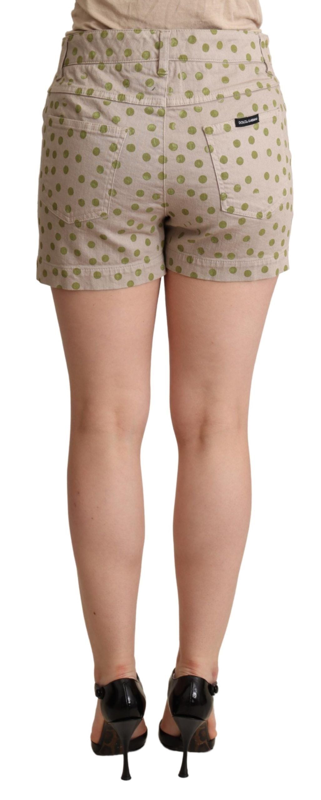 Short Dolce & Gabbana en jean, coton et stretch, motif pois beiges