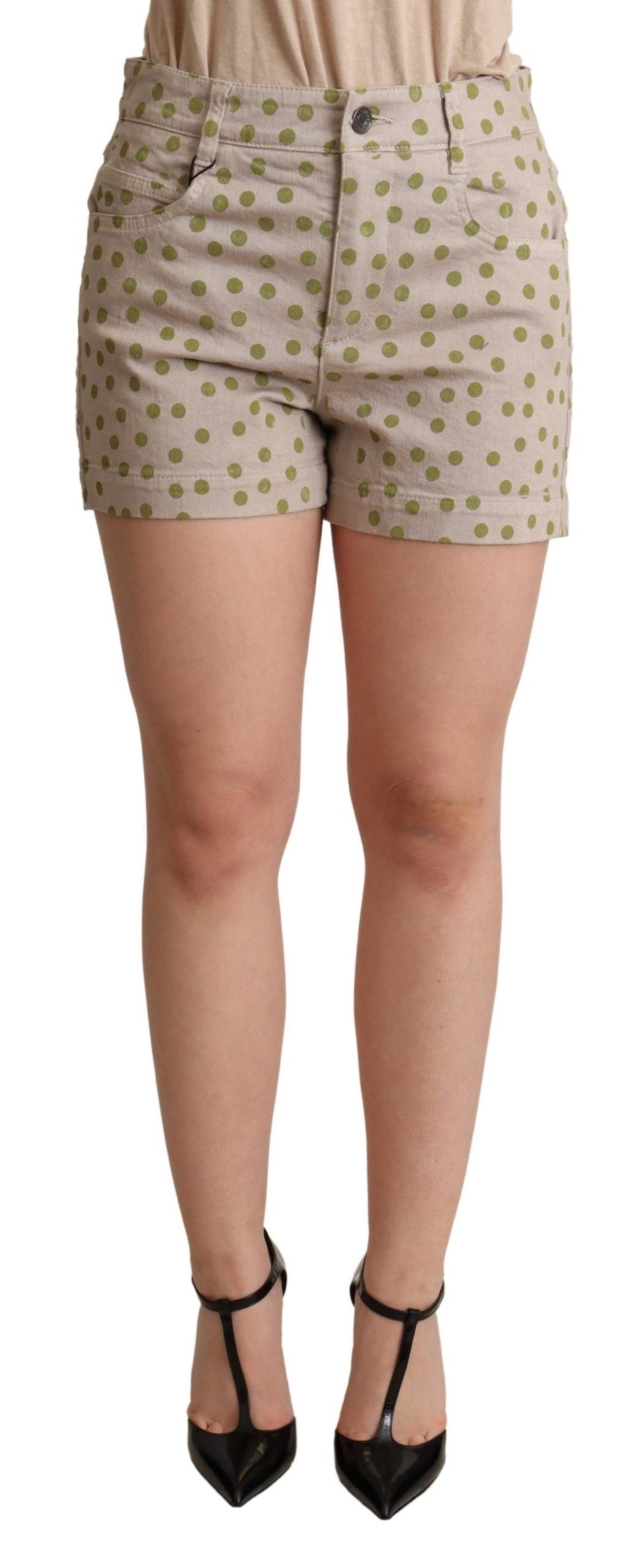 Short Dolce & Gabbana en jean, coton et stretch, motif pois beiges