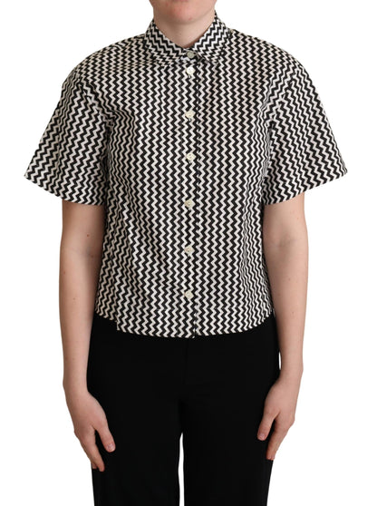 Haut chemise en coton à col zigzag noir et blanc Dolce & Gabbana