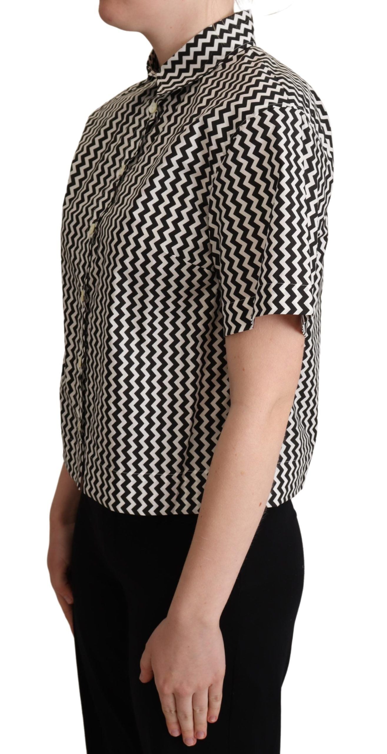 Haut chemise en coton à col zigzag noir et blanc Dolce & Gabbana