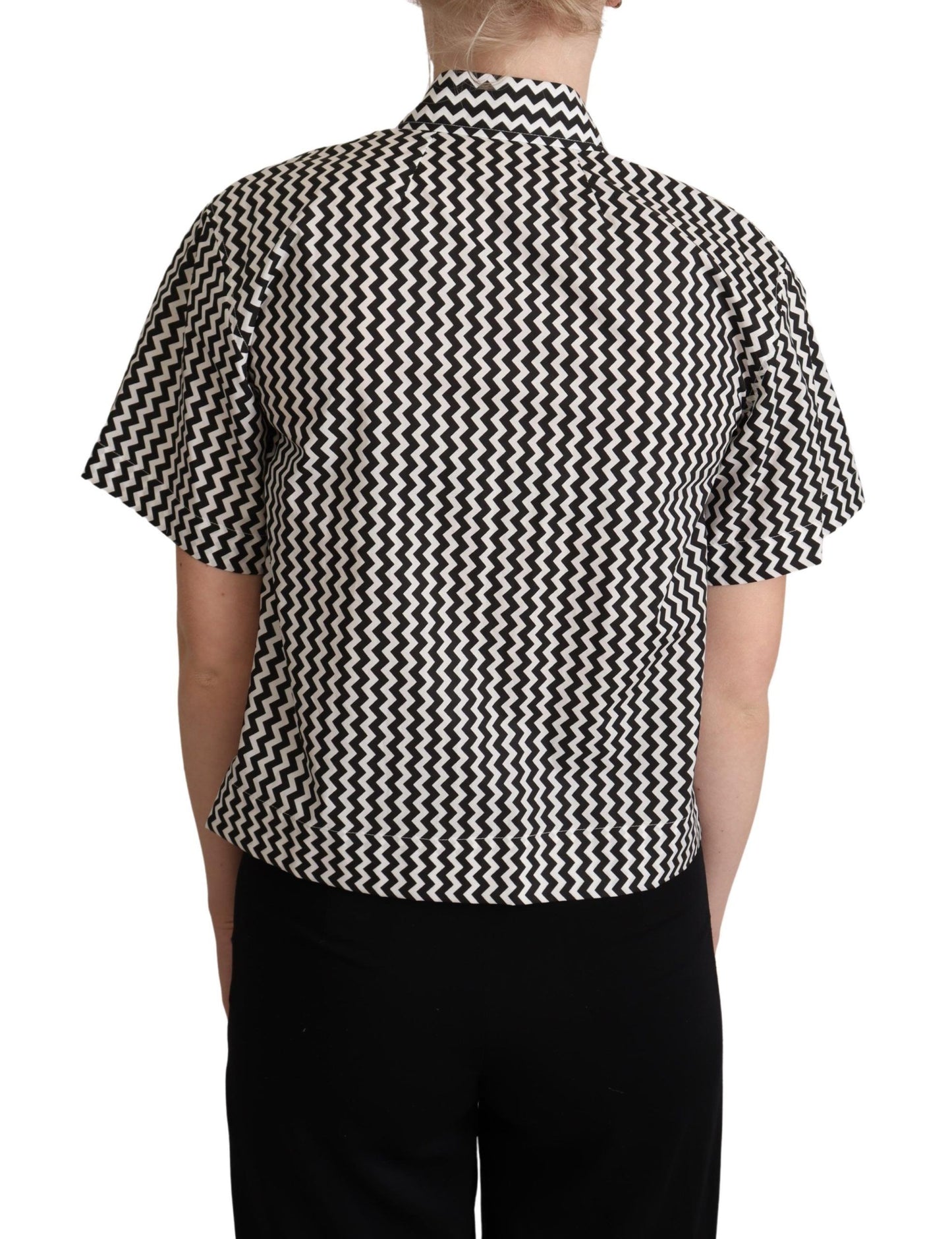 Haut chemise en coton à col zigzag noir et blanc Dolce & Gabbana