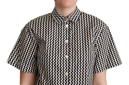Haut chemise en coton à col zigzag noir et blanc Dolce & Gabbana