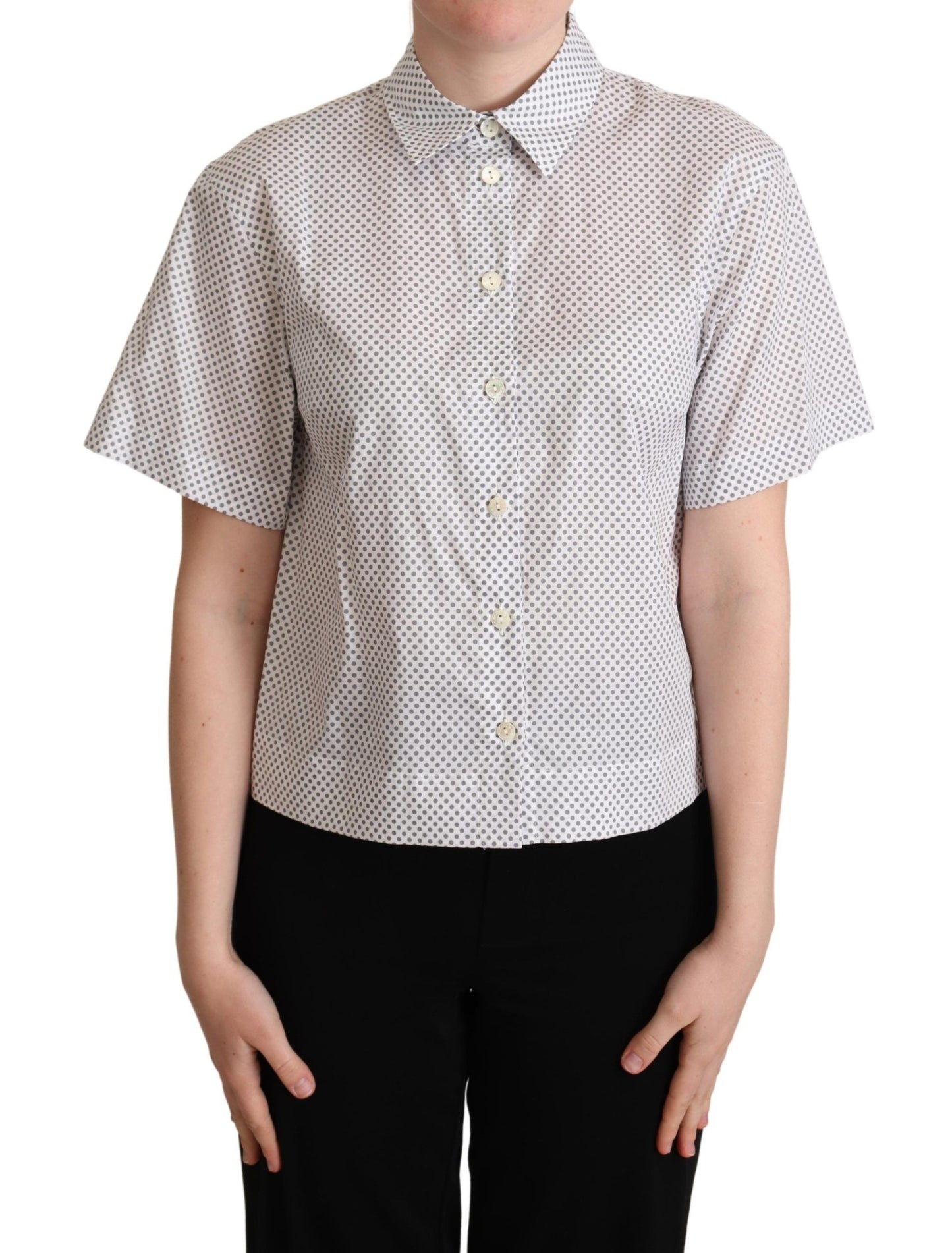 Chemise boutonnée à col Dolce & Gabbana pois blancs et gris