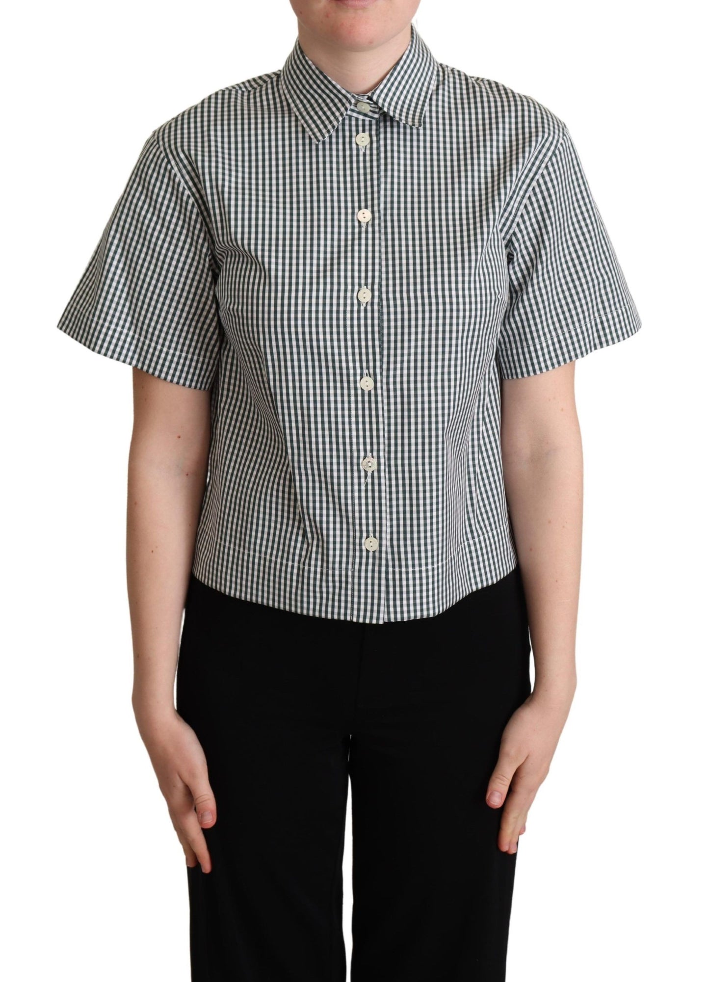 Haut chemise chemisier à carreaux en coton vert blanc Dolce & Gabbana
