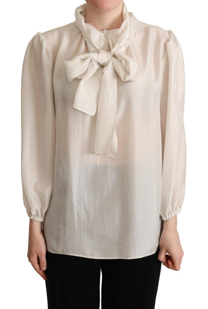 Chemisier en soie gris clair à col ascot Dolce & Gabbana