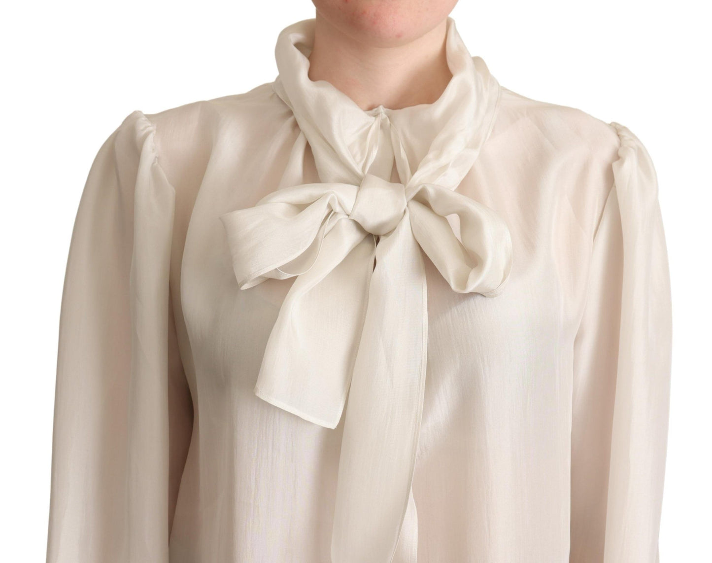 Chemisier en soie gris clair à col ascot Dolce & Gabbana