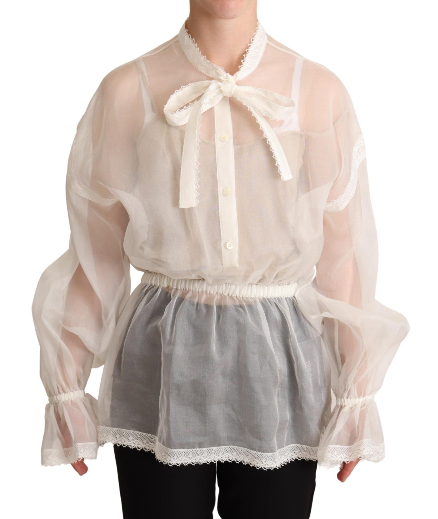 Chemisier Dolce & Gabbana blanc à col lavallière et manches longues