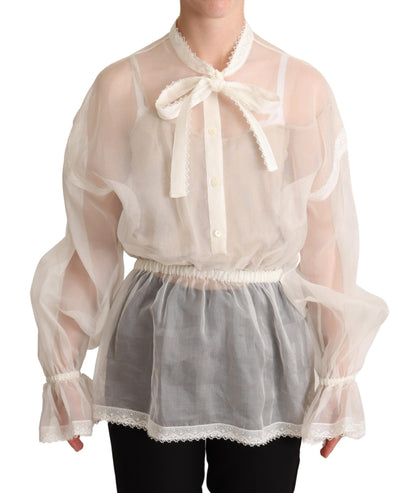 Chemisier Dolce & Gabbana blanc à col lavallière et manches longues