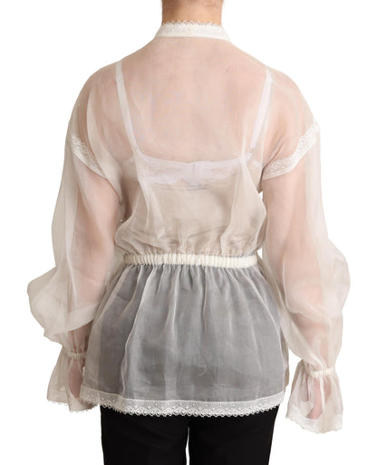 Chemisier Dolce & Gabbana blanc à col lavallière et manches longues