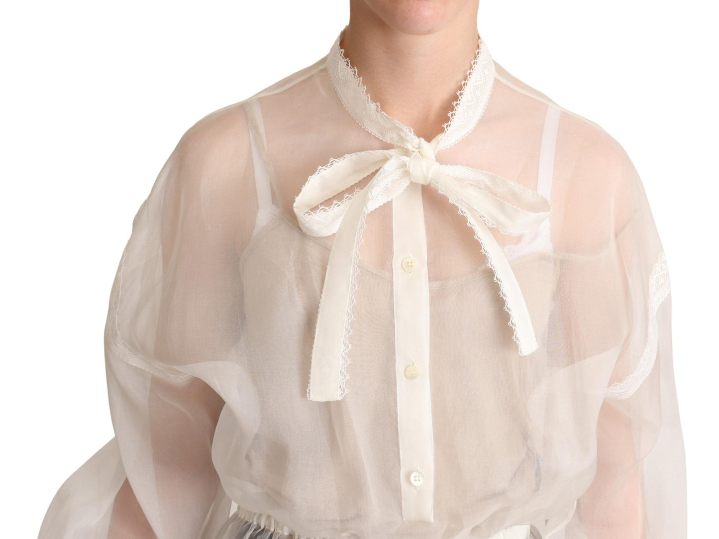 Chemisier Dolce & Gabbana blanc à col lavallière et manches longues