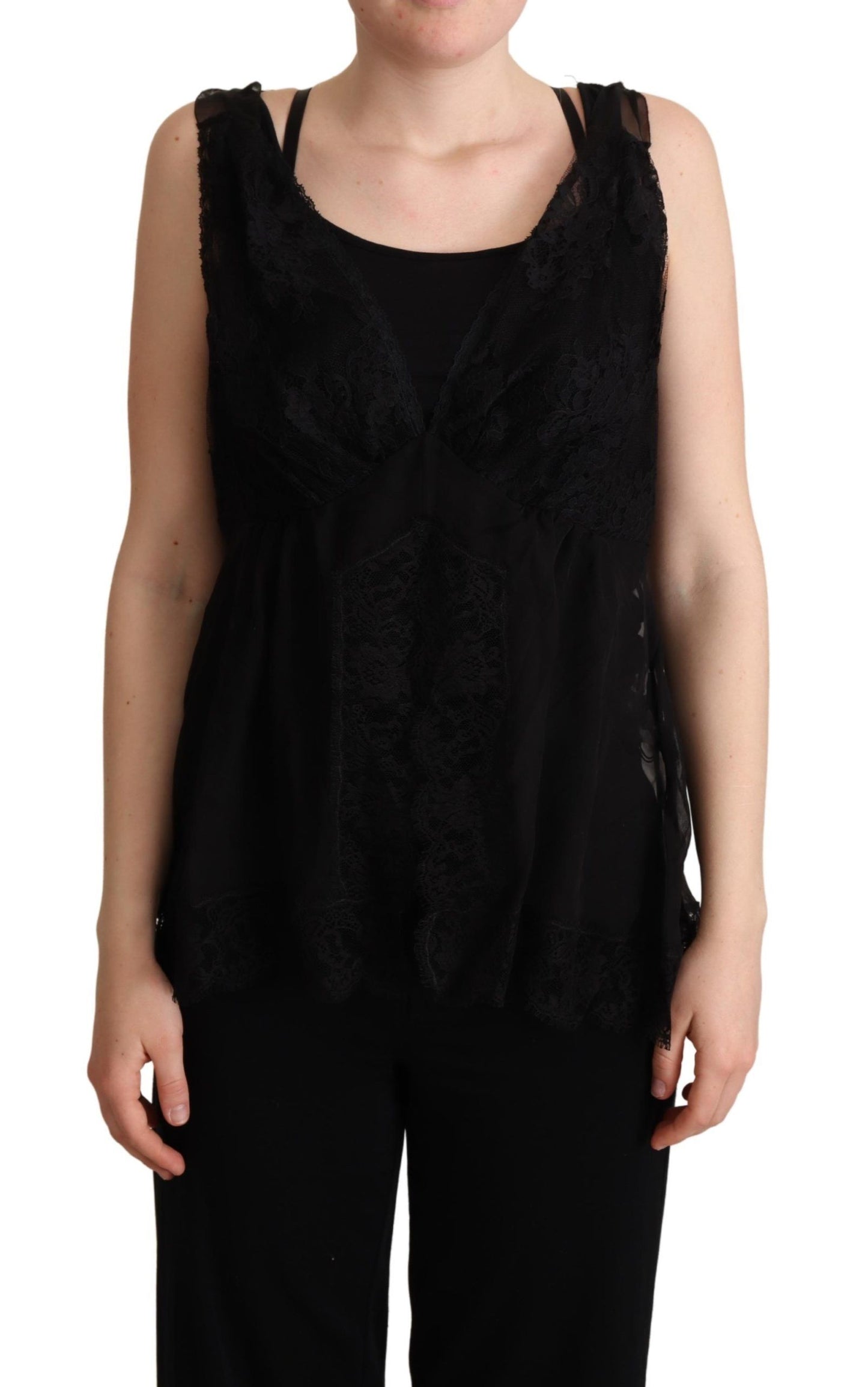 Débardeur camisole en soie noire avec dentelle Dolce & Gabbana