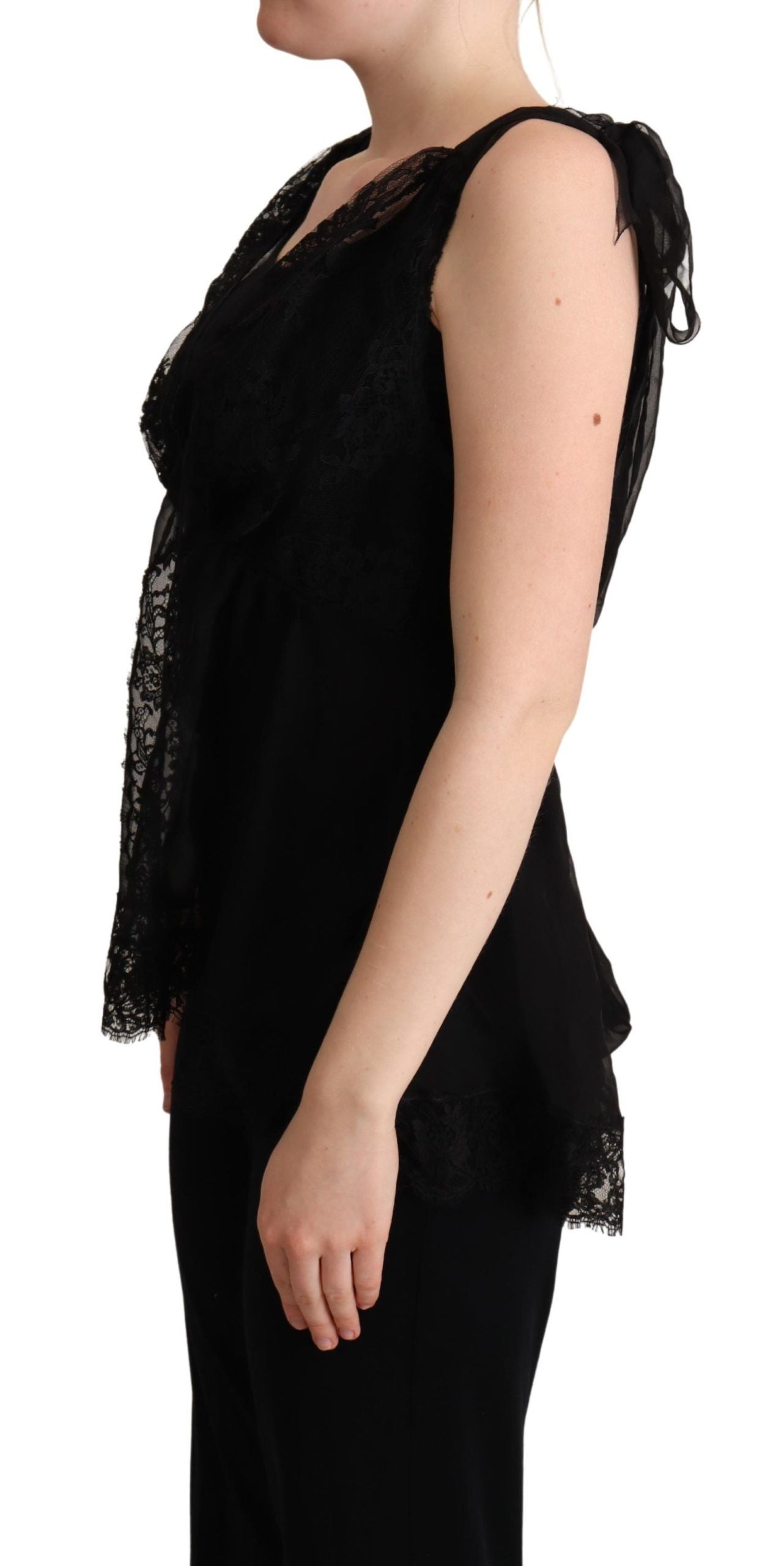 Débardeur camisole en soie noire avec dentelle Dolce & Gabbana