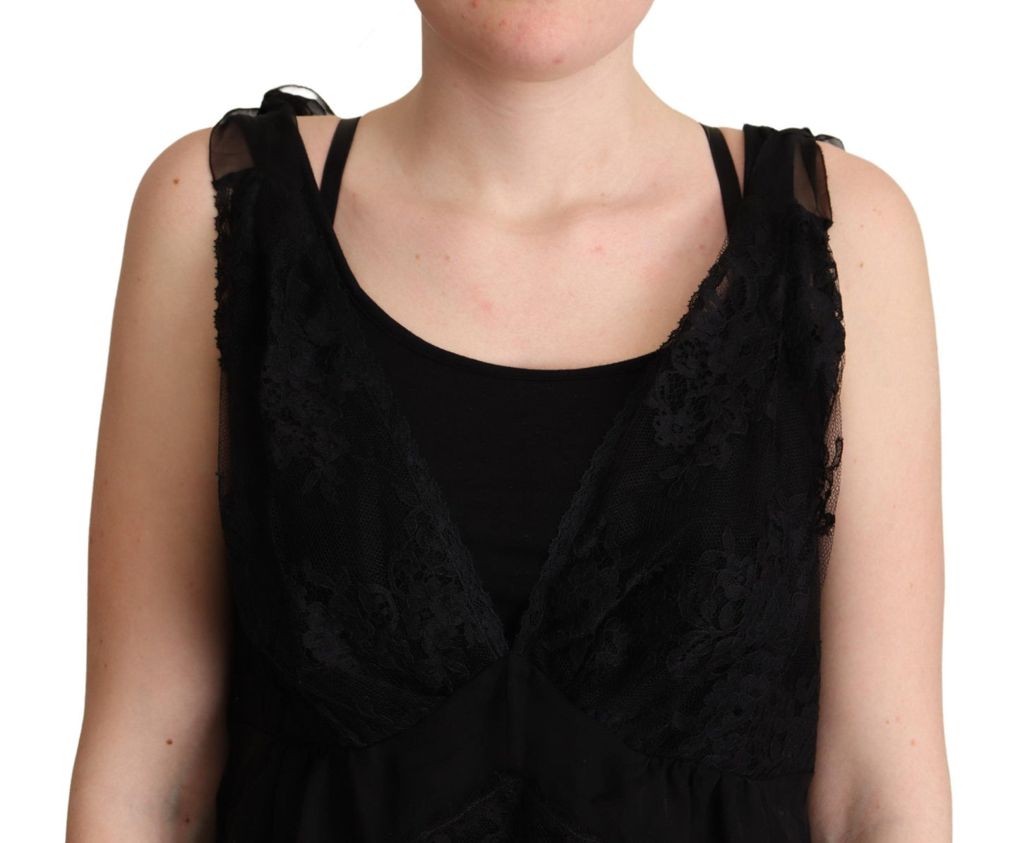 Débardeur camisole en soie noire avec dentelle Dolce & Gabbana