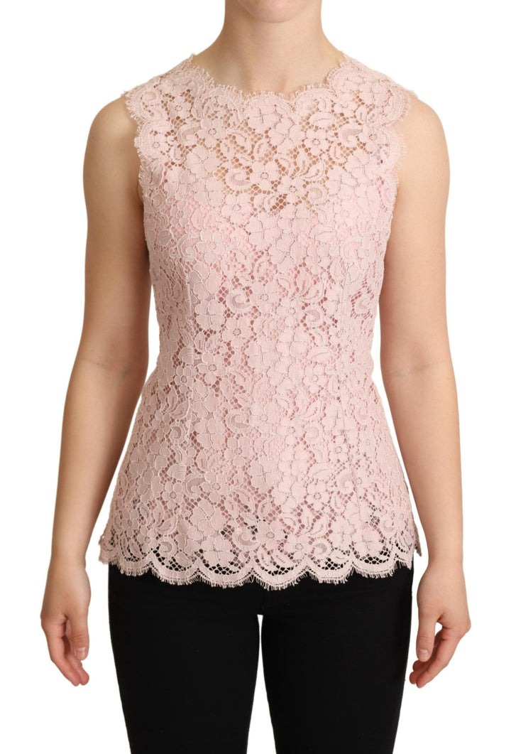 Blusa sin mangas de encaje floral rosa Dolce & Gabbana