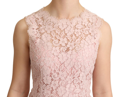 Chemisier top sans manches en dentelle florale rose Dolce & Gabbana