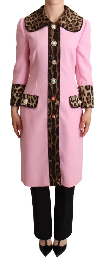 Veste trench-coat en laine imprimé léopard rose Dolce & Gabbana