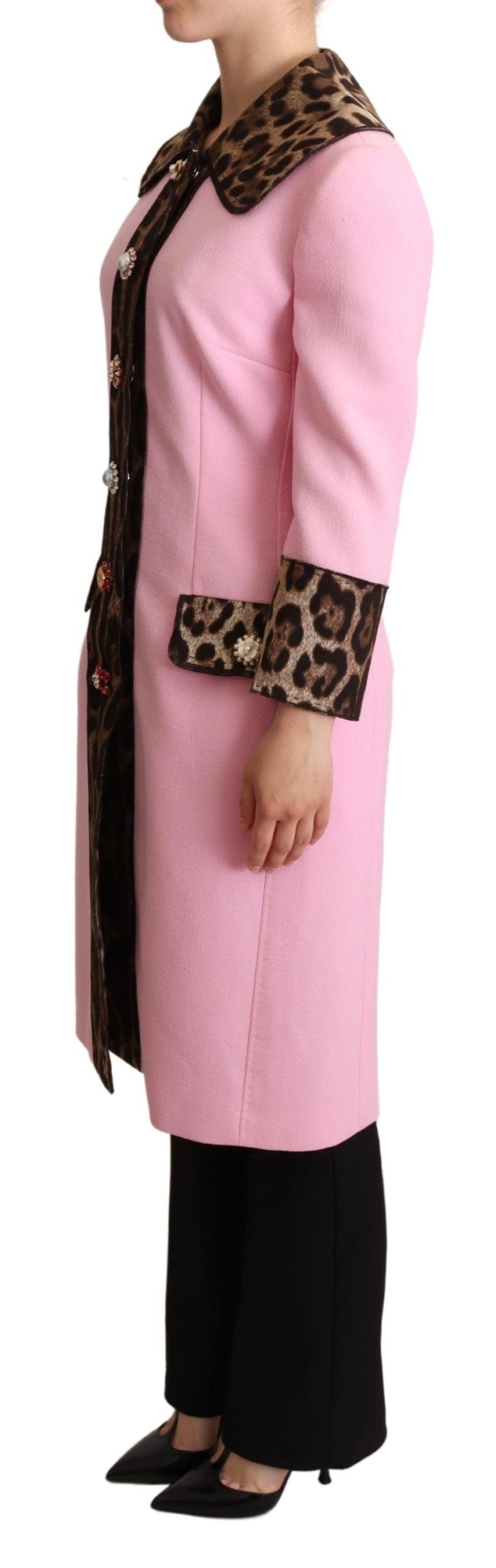 Veste trench-coat en laine imprimé léopard rose Dolce & Gabbana