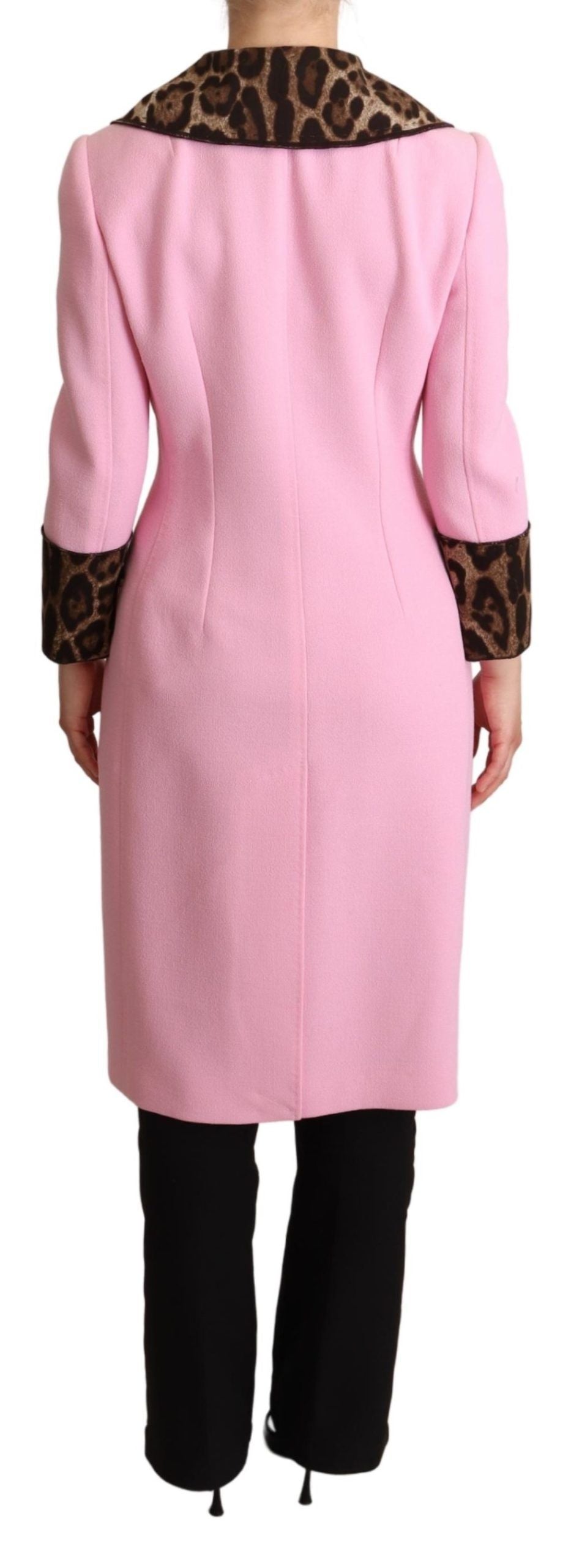 Veste trench-coat en laine imprimé léopard rose Dolce & Gabbana