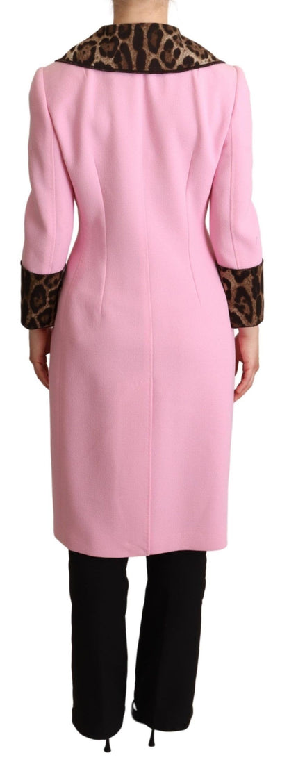 Veste trench-coat en laine imprimé léopard rose Dolce & Gabbana