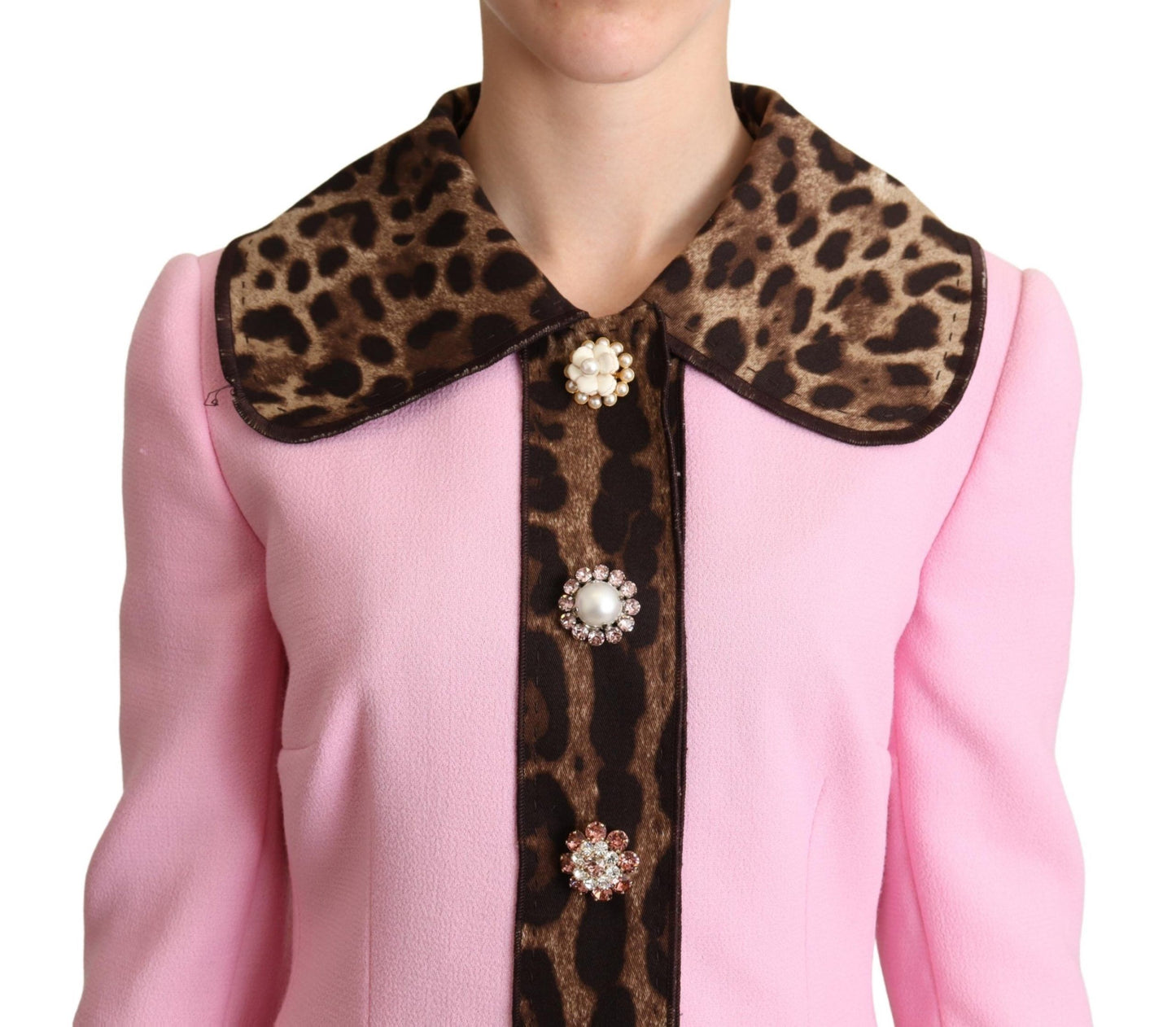 Veste trench-coat en laine imprimé léopard rose Dolce & Gabbana