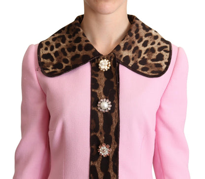 Veste trench-coat en laine imprimé léopard rose Dolce & Gabbana