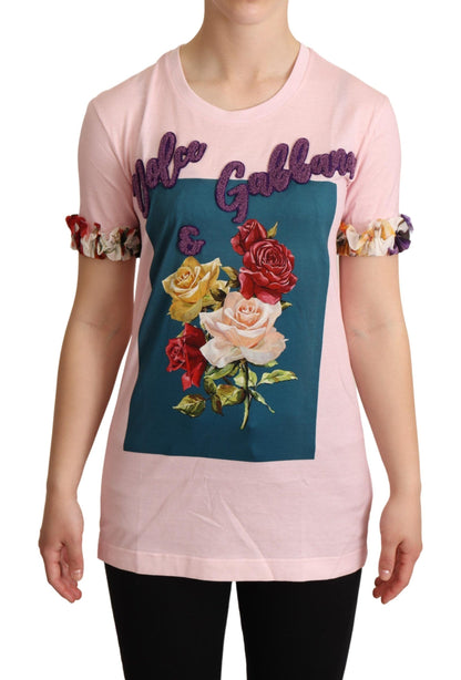 T-shirt ras du cou Dolce & Gabbana en coton rose à motif floral roses