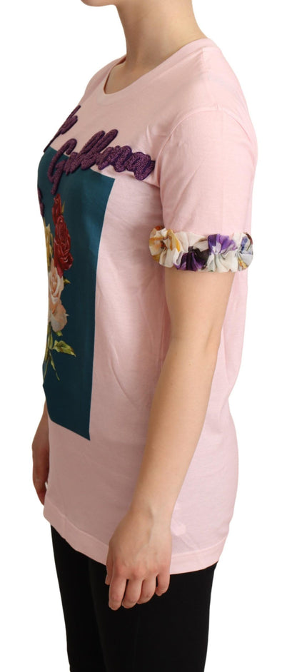 T-shirt ras du cou Dolce & Gabbana en coton rose à motif floral roses