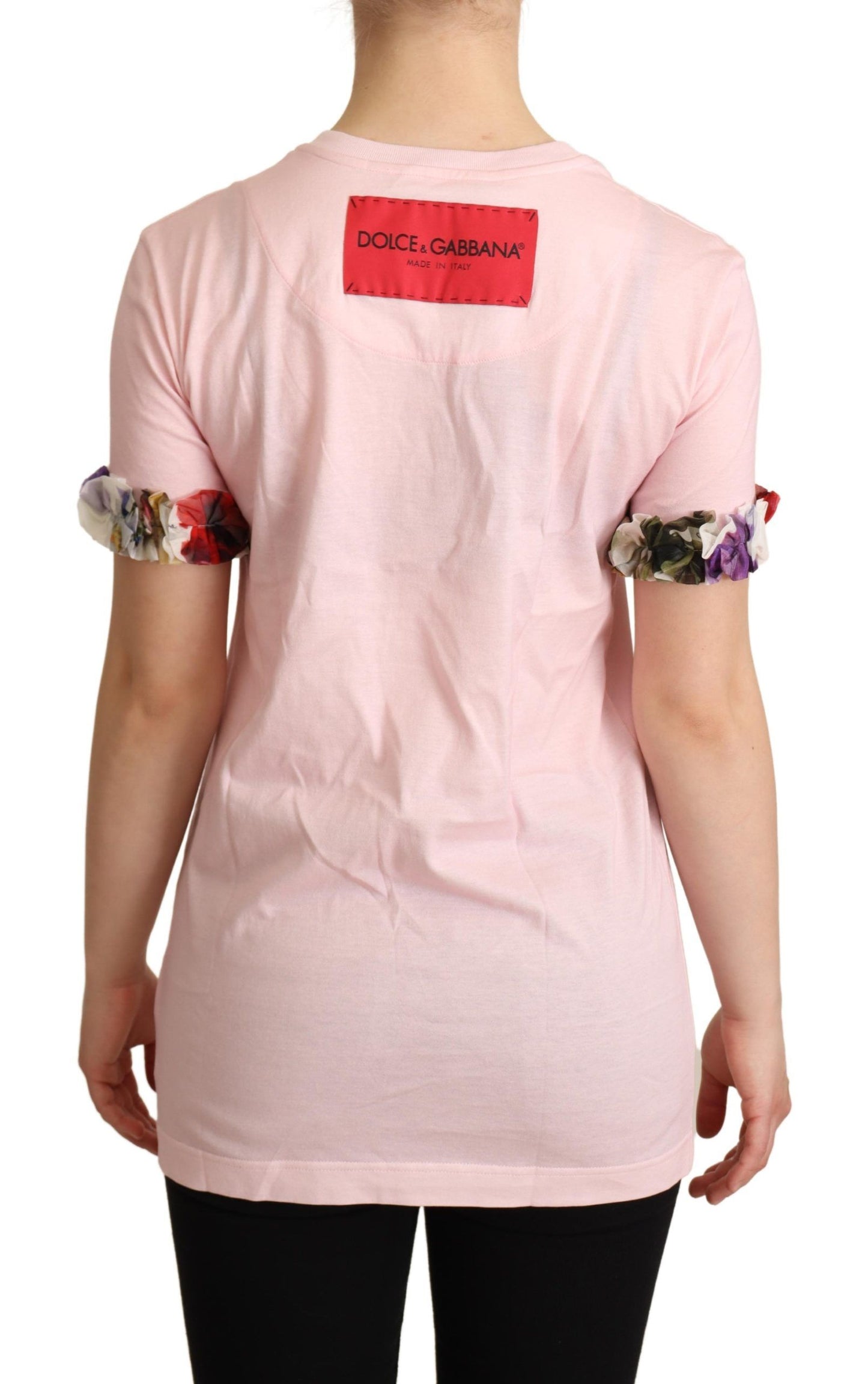 T-shirt ras du cou Dolce & Gabbana en coton rose à motif floral roses