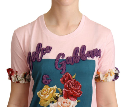 T-shirt ras du cou Dolce & Gabbana en coton rose à motif floral roses
